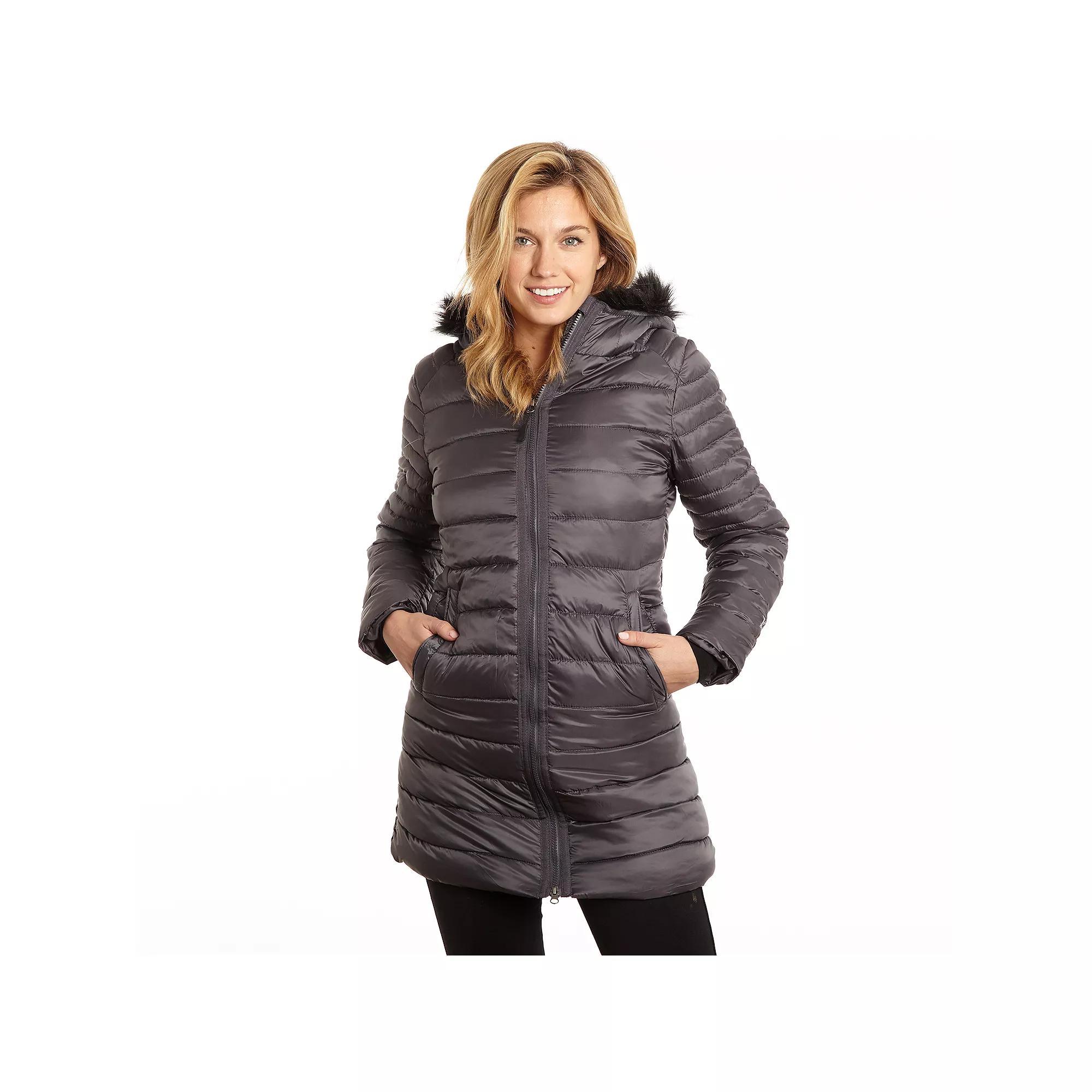 Plus Size Excelled Faux-Fur Hooded Puffer Jacket, Women's, Size: 2XL, Gray Product Image