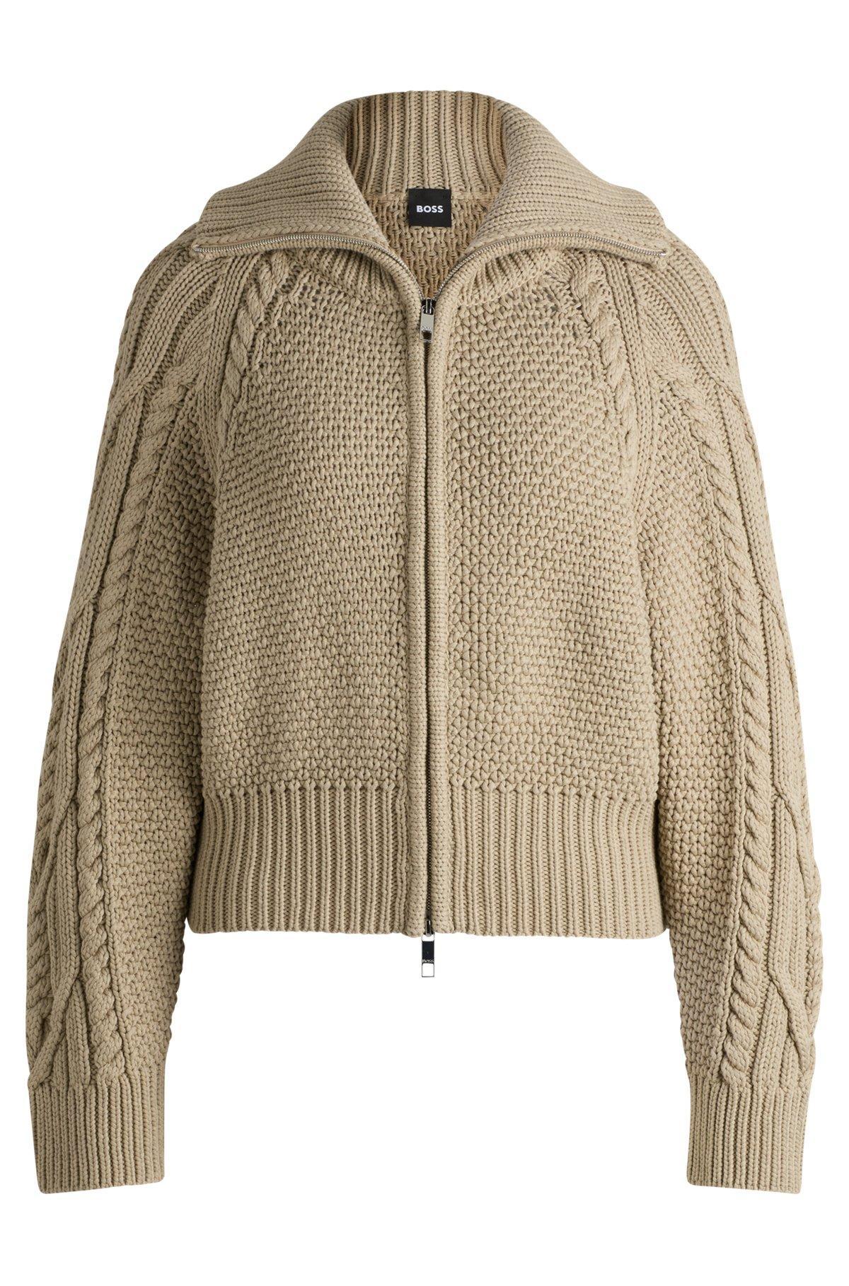 BOSS - Structured cardigan in mercerized cotton and wool - Light Beige Product Image