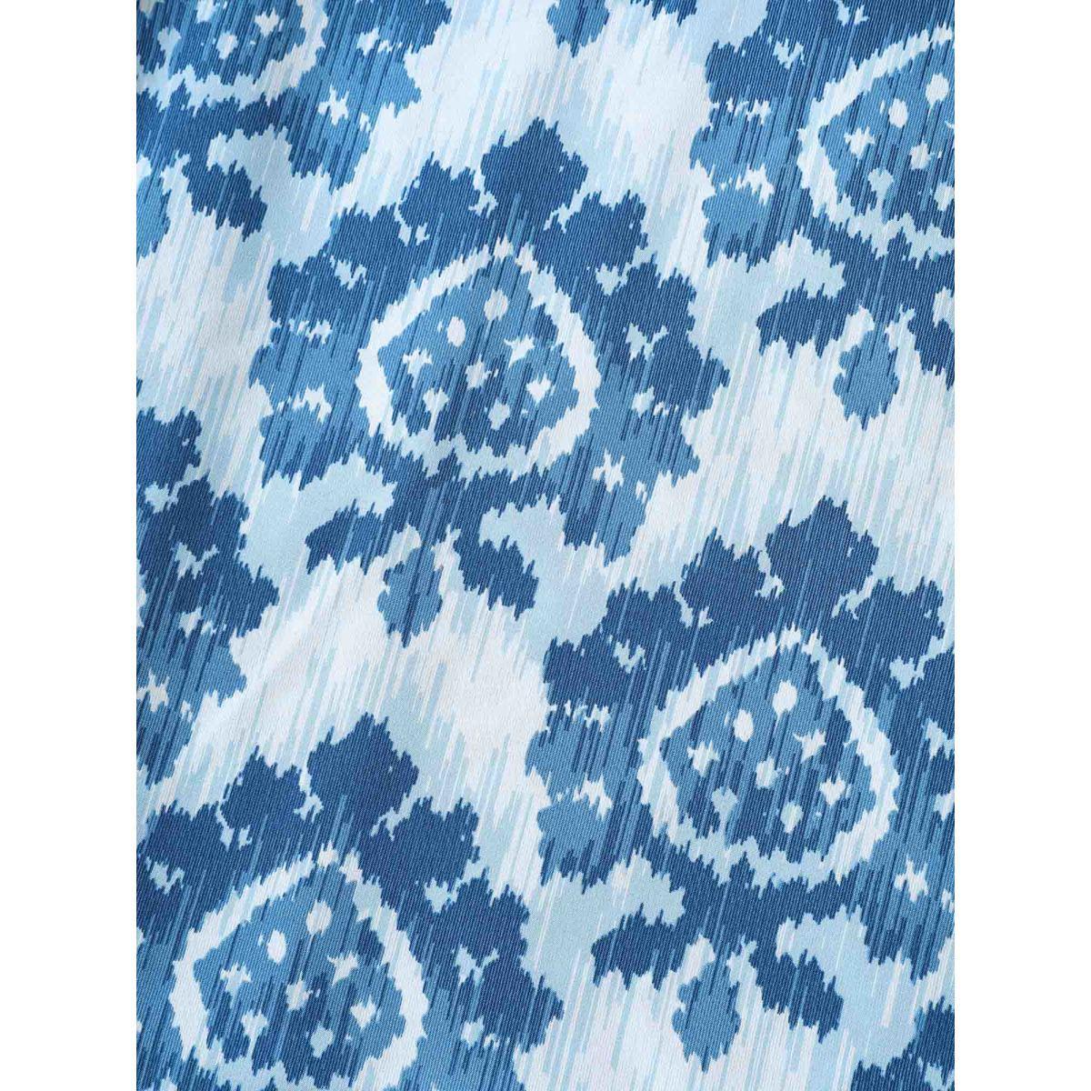 Plus Size Damask Pattern Ruffle Sleeve Midi Dress Mediumblue Women Flat collar with V-notch Elbow-length sleeve Curvy BloomChic 14-16/1X Product Image