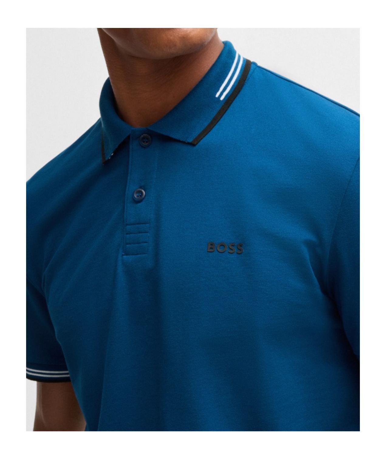 HUGO BOSS Stretch-cotton Slim-fit Polo Shirt With Branding In Light Blue Product Image