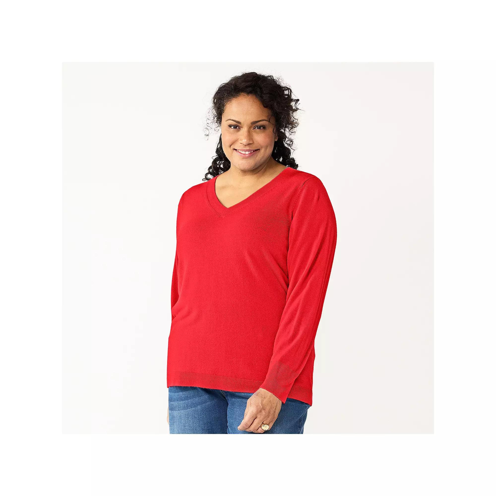 Plus Size Croft & Barrow® Extra Soft V-Neck Sweater, Women's, Size: 3XL, Red Product Image