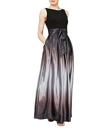 Ignite Evenings Petite Size Boat Neck Ombre Satin Bow Sleeveless Gown Product Image