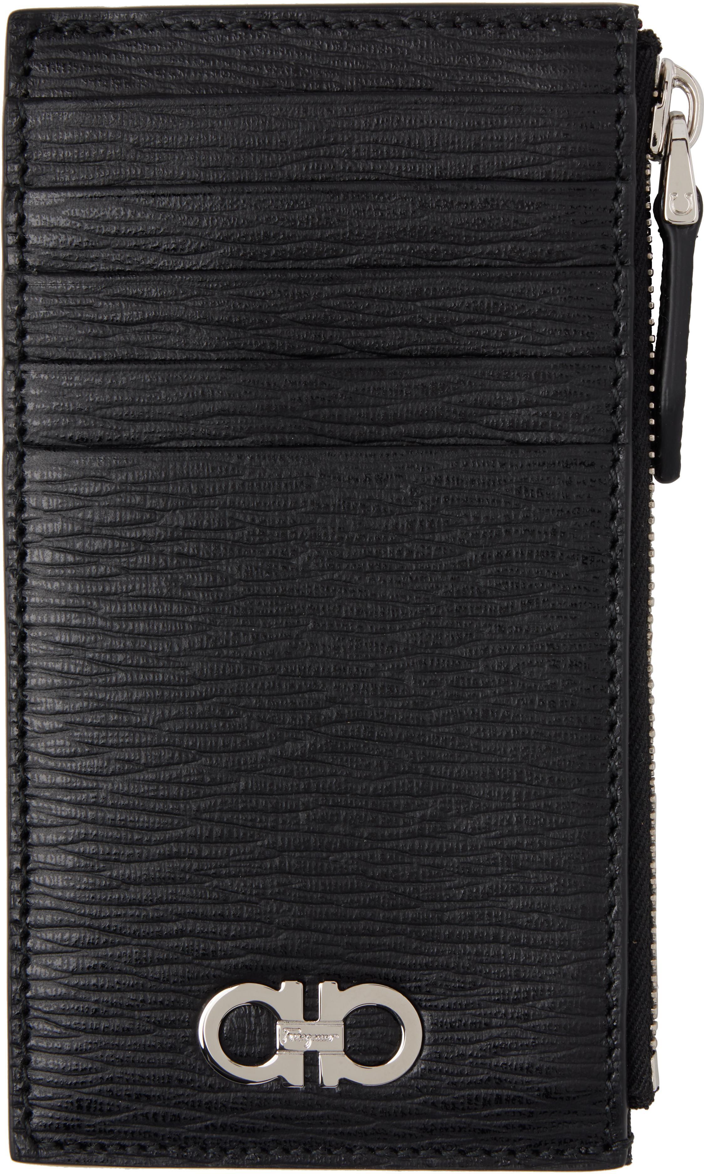 FERRAGAMO Black Gancini Credit Card Holder In Nero Red Product Image