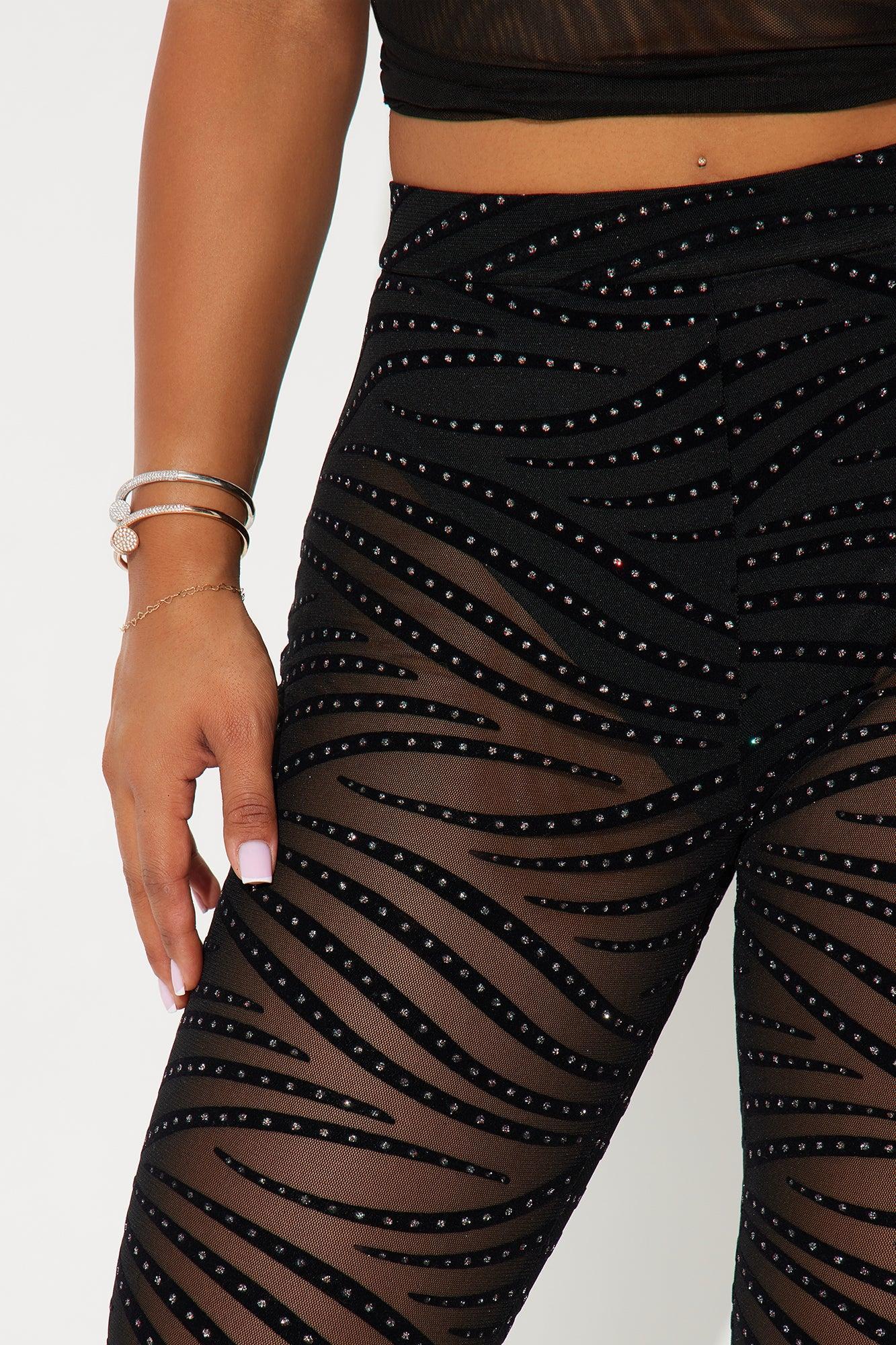 Take Note Embellished Mesh Legging - Black Product Image