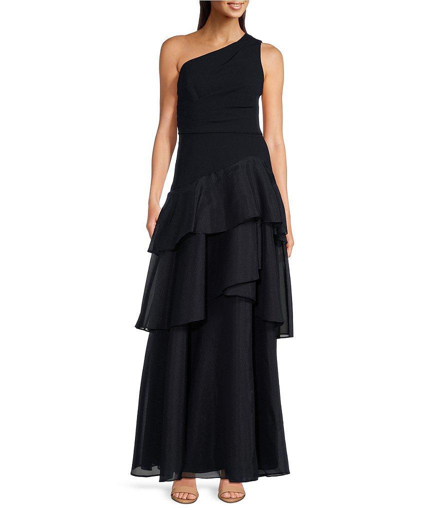 Aidan Mattox One Shoulder Tiered Ruffled Ball Gown Product Image