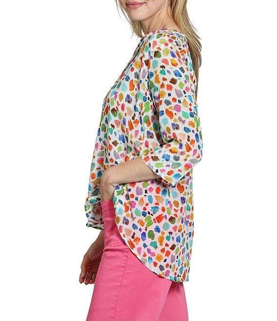 APNY Woven Print Pattern V-Neck Tassel 3/4 Sleeve Blouse Product Image