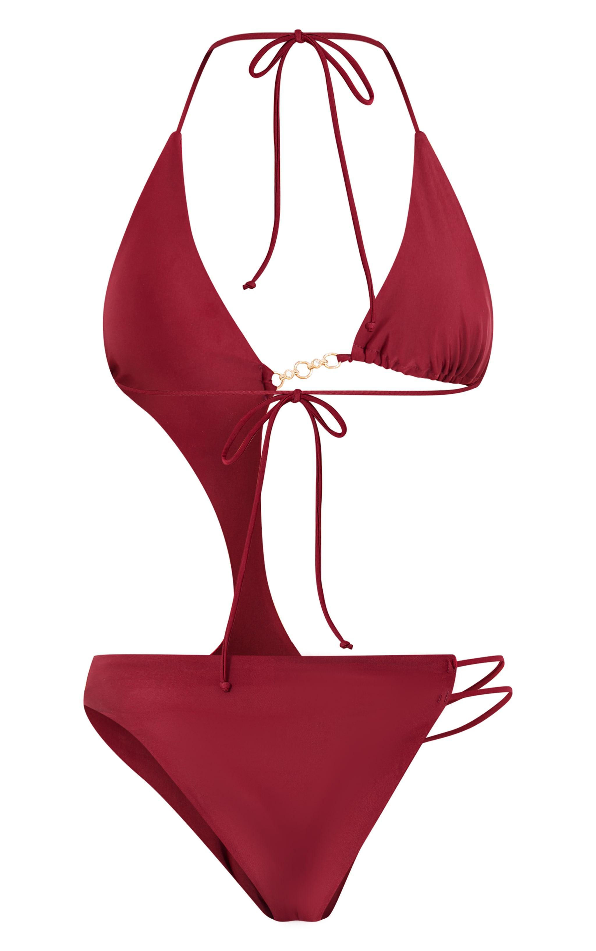 Burgundy Cut Out Diamante Trim Swimsuit Product Image