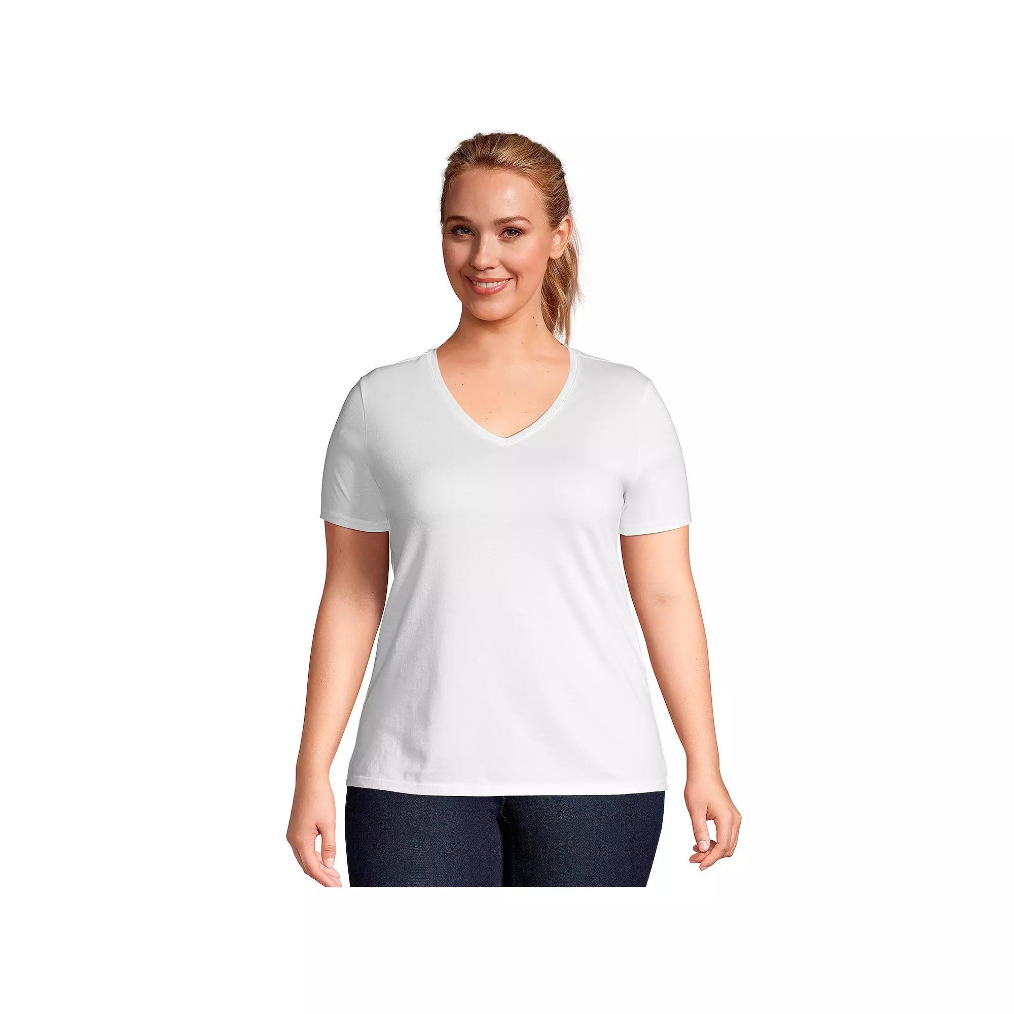 Plus Size Lands' End Relaxed-Fit Supima Cotton V-Neck Tee, Women's, Size: 3XL, White Product Image