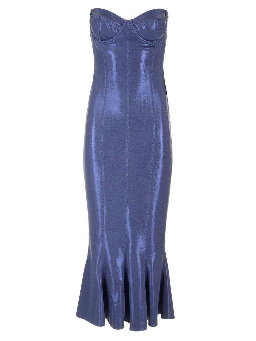 NORMA KAMALI Corset-style Lamé Midi Dress In Light Blue Product Image