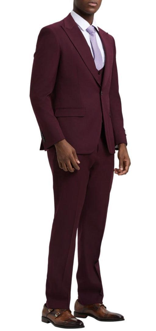Stacy Adams - Burgundy 3 Piece Hybrid Fit Suit With Expandable Waist Band Product Image