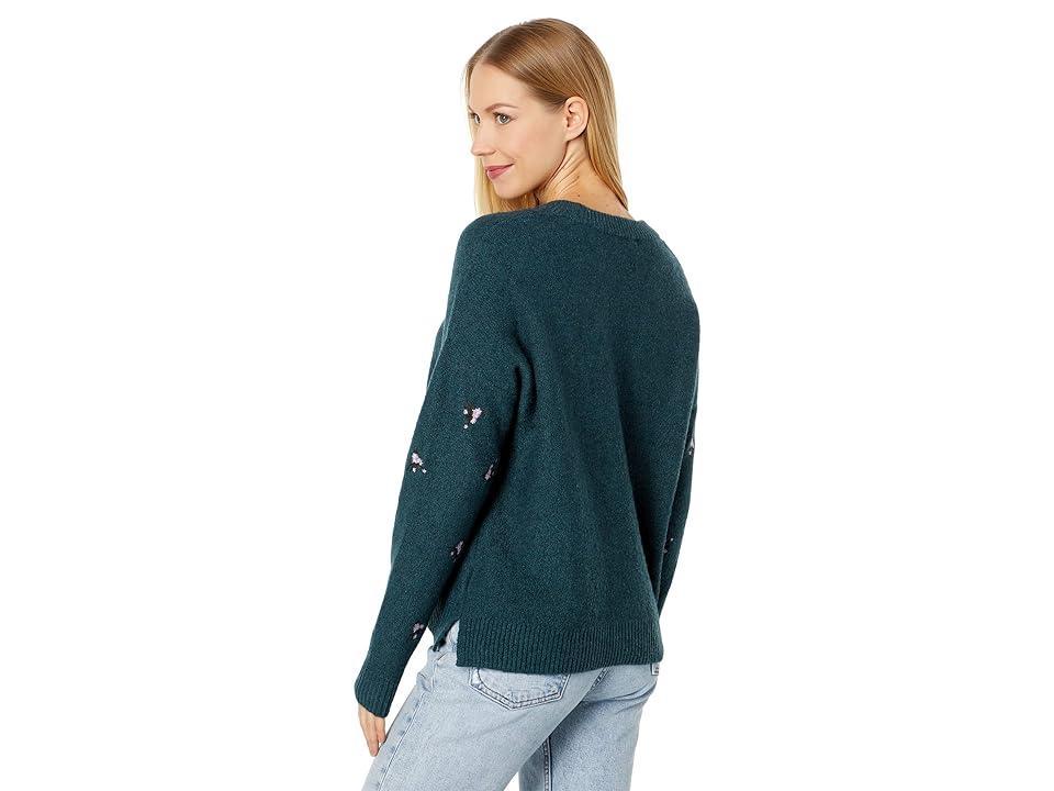 Madewell Embroidered Cross-Stitch Floral Pullover Sweater (Heather Spruce) Women's Clothing Product Image