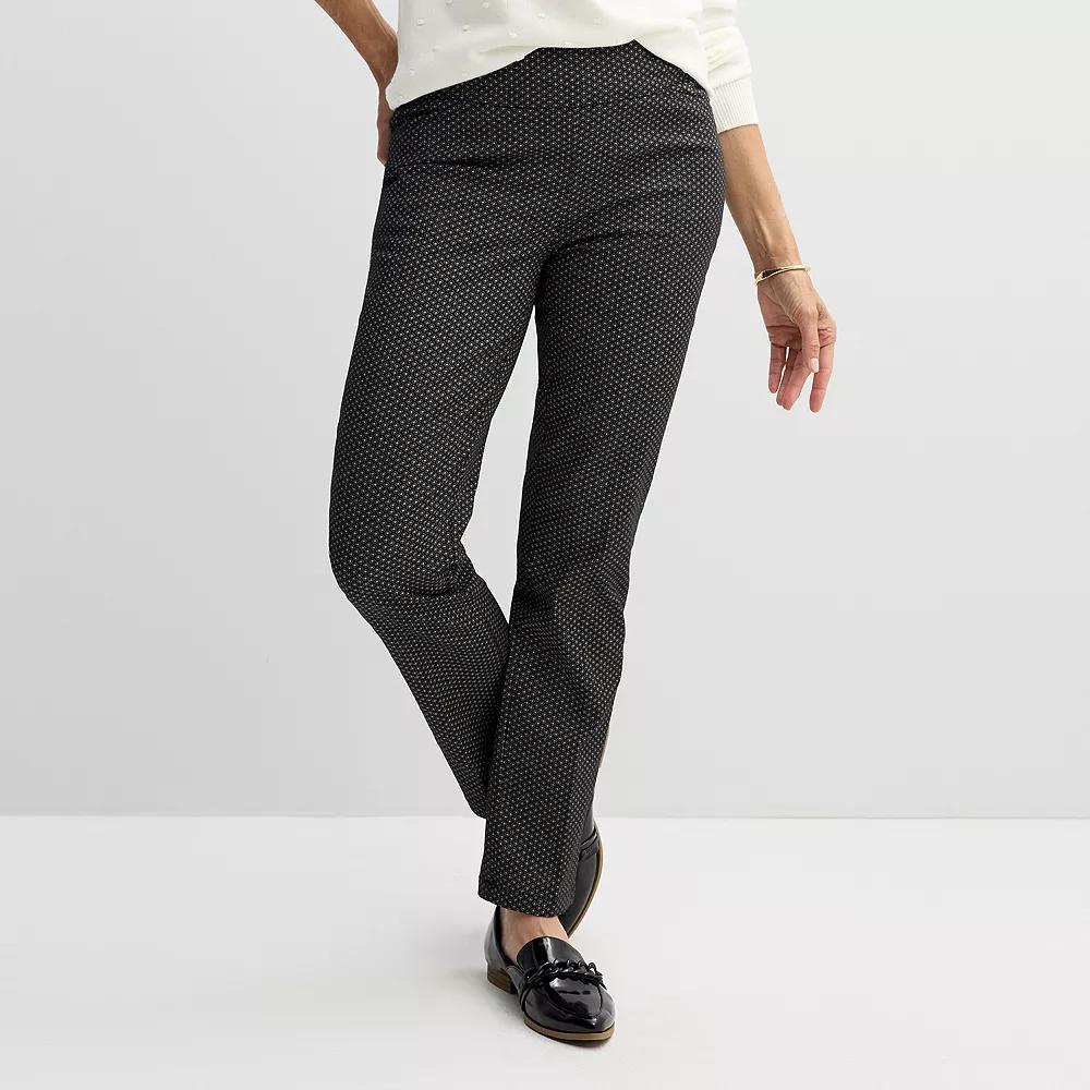 Petite Women's Croft & Barrow® 4-Pocket Effortless Stretch Pull-On Straight-Leg Pants, Size: 16 Petite, Black Micro Geo Product Image