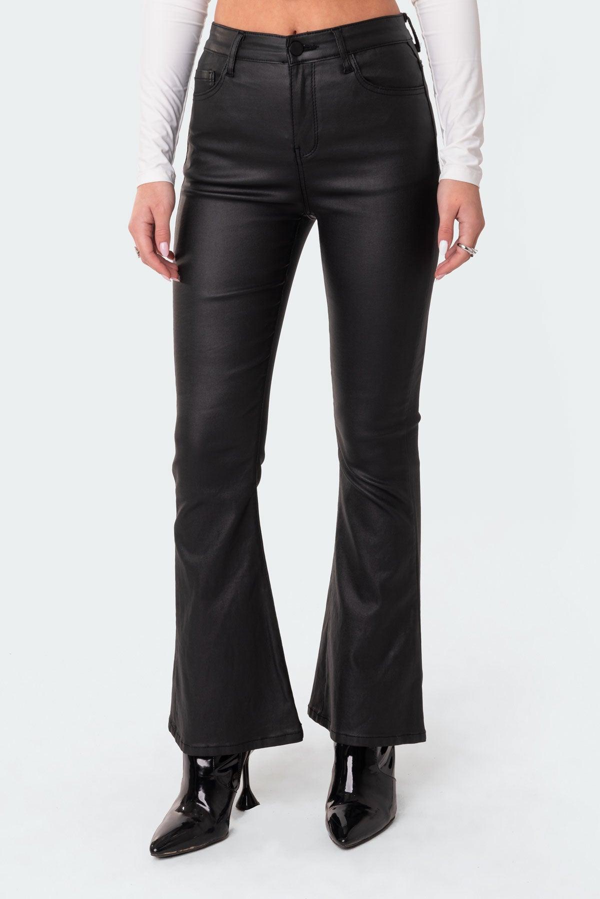 Petite Luna Faux Leather Flare Jeans Product Image