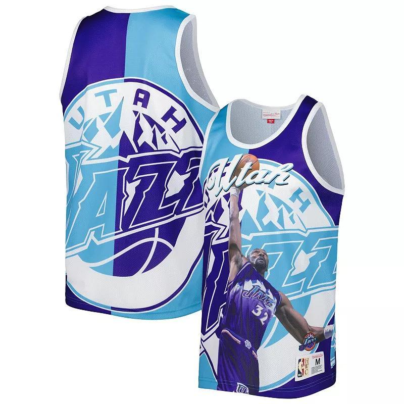 Men's Mitchell & Ness Karl Malone Purple/Turquoise Utah Jazz Sublimated Player Tank Top, Size: Medium, Jaz Purple Product Image