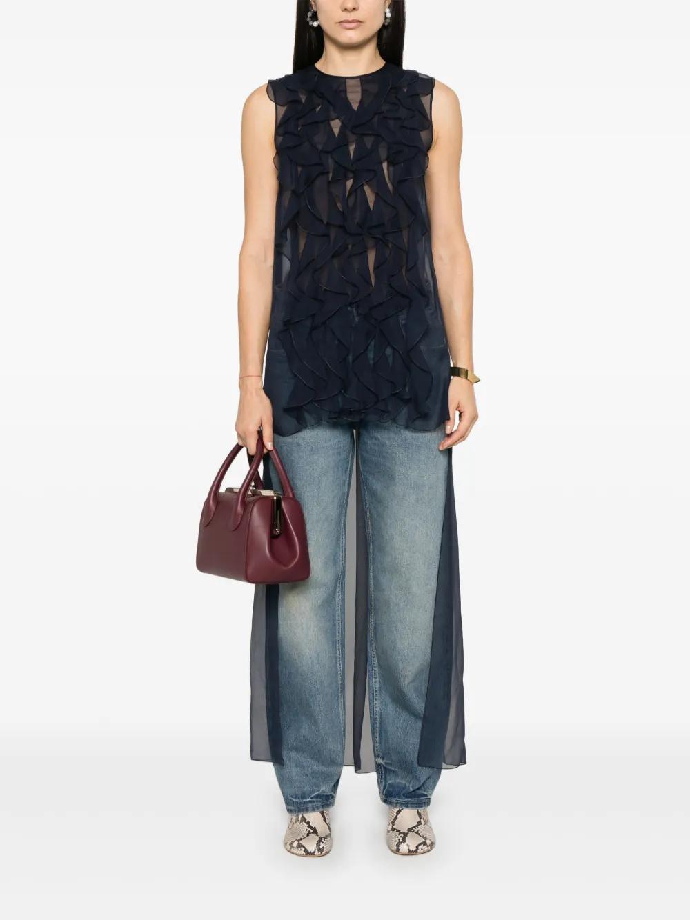 ALBERTA FERRETTI Ruched Chiffon Blouse In Blue Product Image