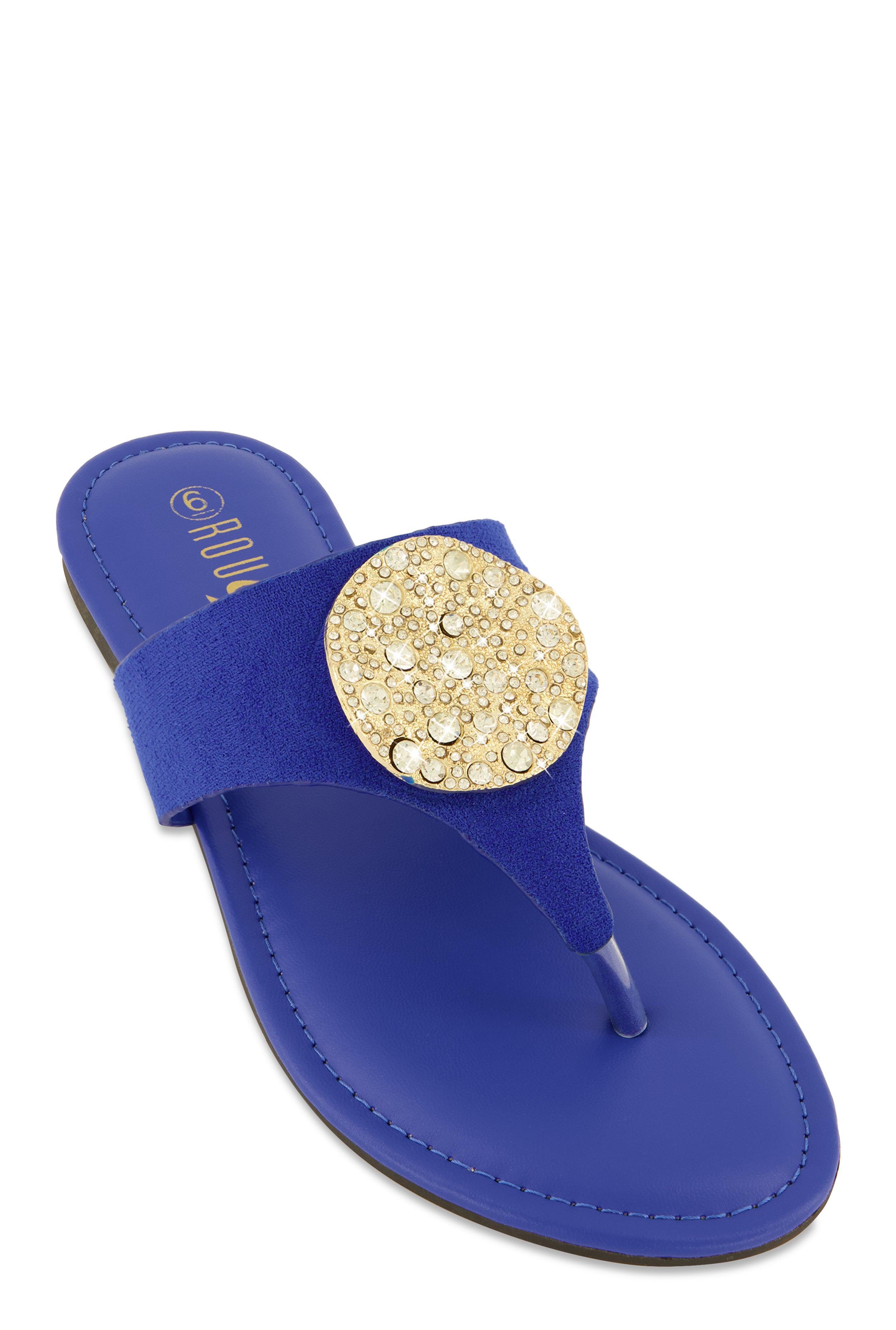 Womens Rhinestone Metallic Pendant Thong Slide Sandals Product Image