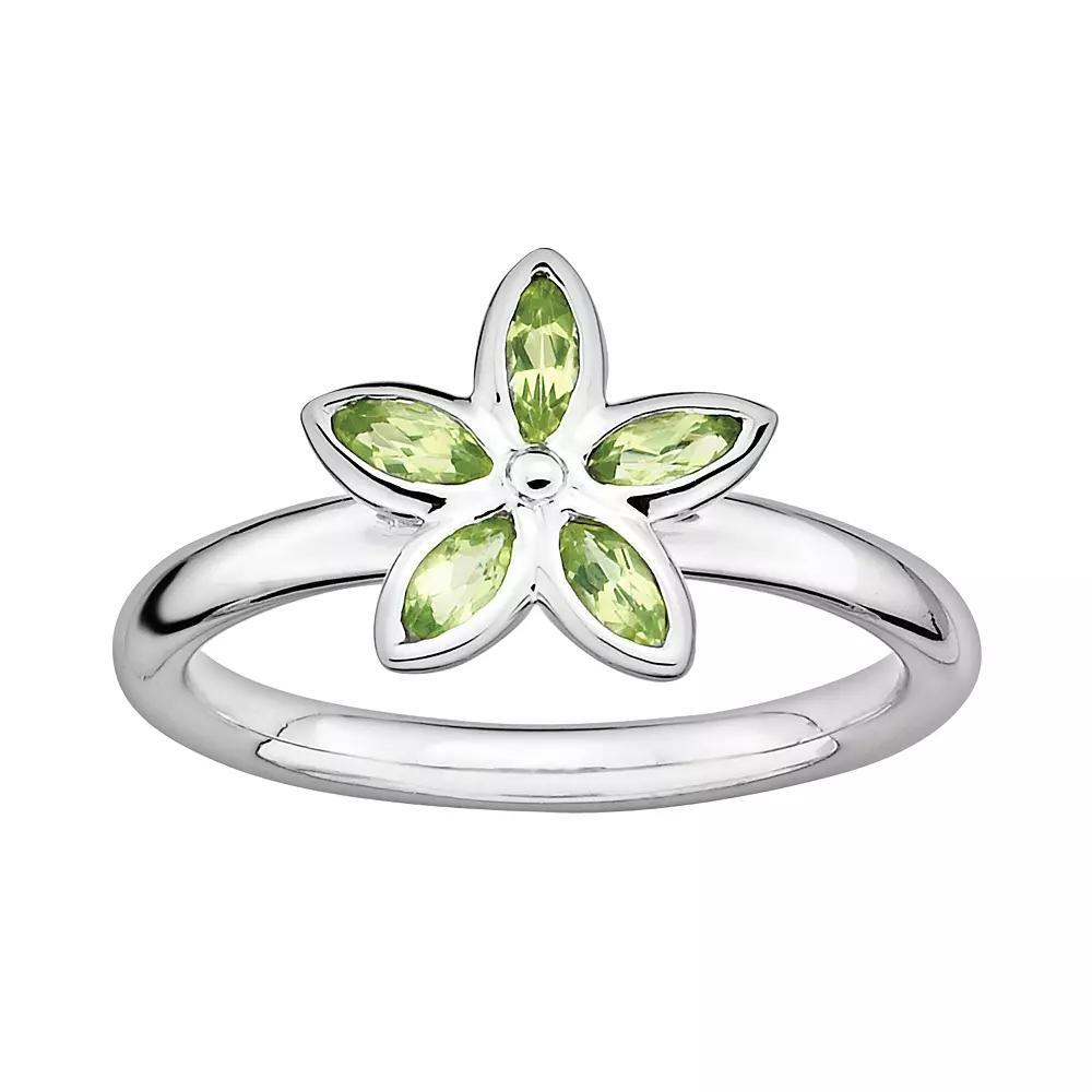 Stacks & Stones Sterling Silver Peridot Flower Stack Ring, Women's, Size: 5 Product Image