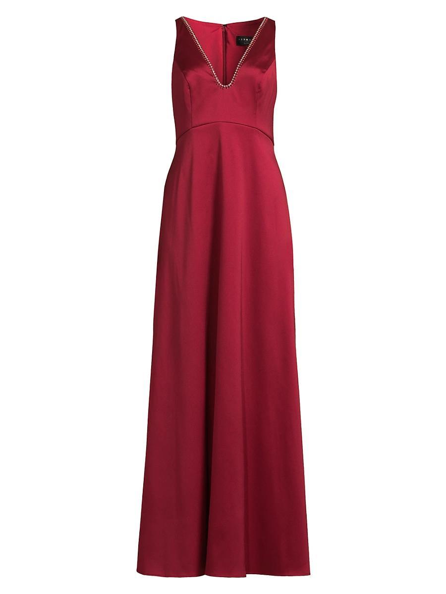 Womens Crystal-Embellished Satin A-Line Gown Product Image