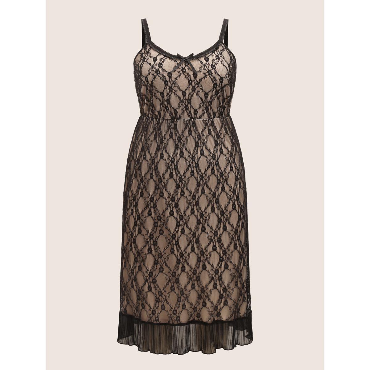 Plus Size Crochet Lace Mesh Bowknot Midi Dress Black Women Cocktail Woven ribbon&lace trim Non Sleeveless Curvy BloomChic 14-16/1X Product Image