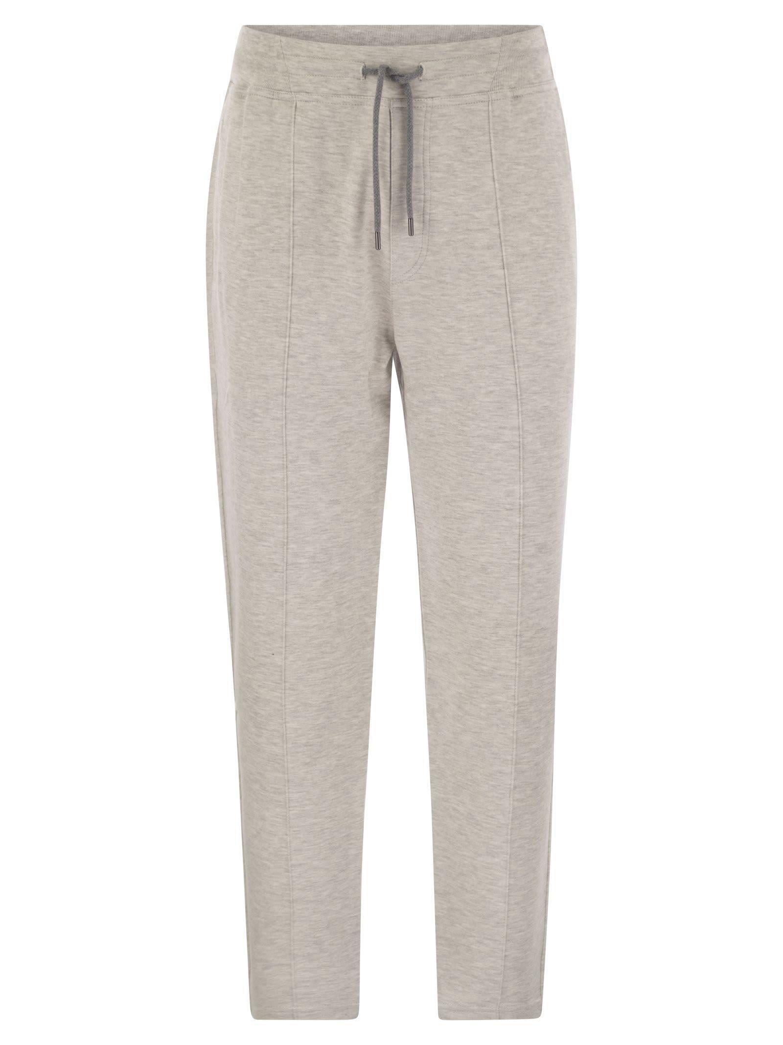 BRUNELLO CUCINELLI Pearl Grey Cotton Fleece Trousers In Navy Blue Product Image