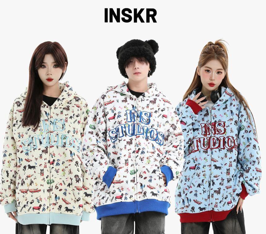 Couple Matching Lettering All Over Print Zip-Up Hoodie Product Image