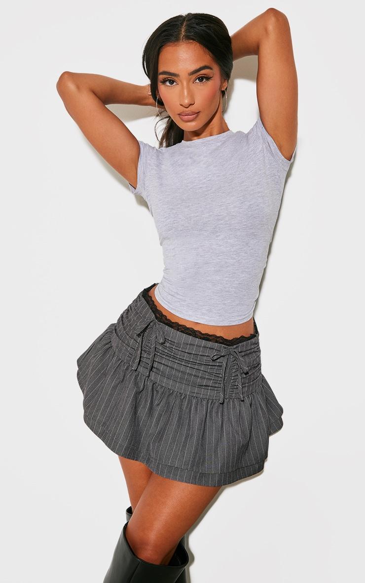 Petite Charcoal Pinstripe Ruched Detail Mini Skirt Product Image