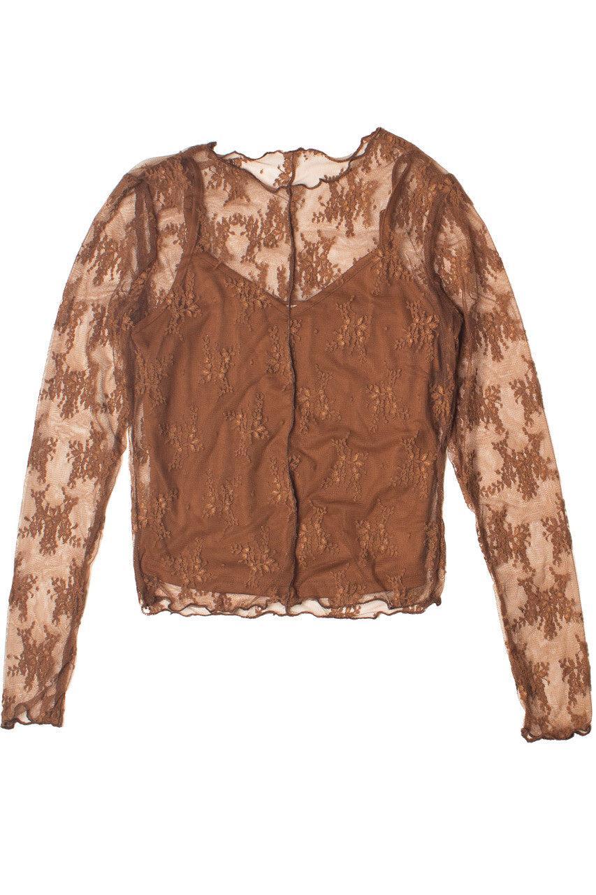 Long Sleeve Mesh Lace Top With Cami Product Image