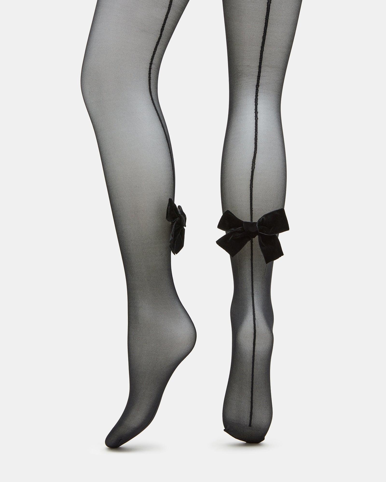 VELVET BOW TIGHTS BLACK Female Product Image