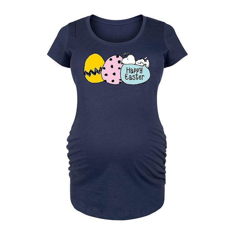 Maternity Peanuts Snoopy Happy Easter Eggs Graphic Tee, Womens Blue Product Image