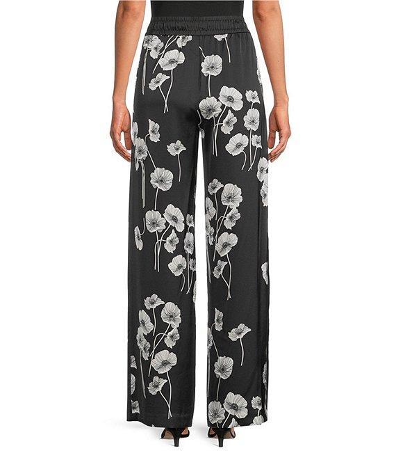 KARL LAGERFELD PARIS Satin Crepe Floral Print Wide Leg Coordinating Pants Product Image