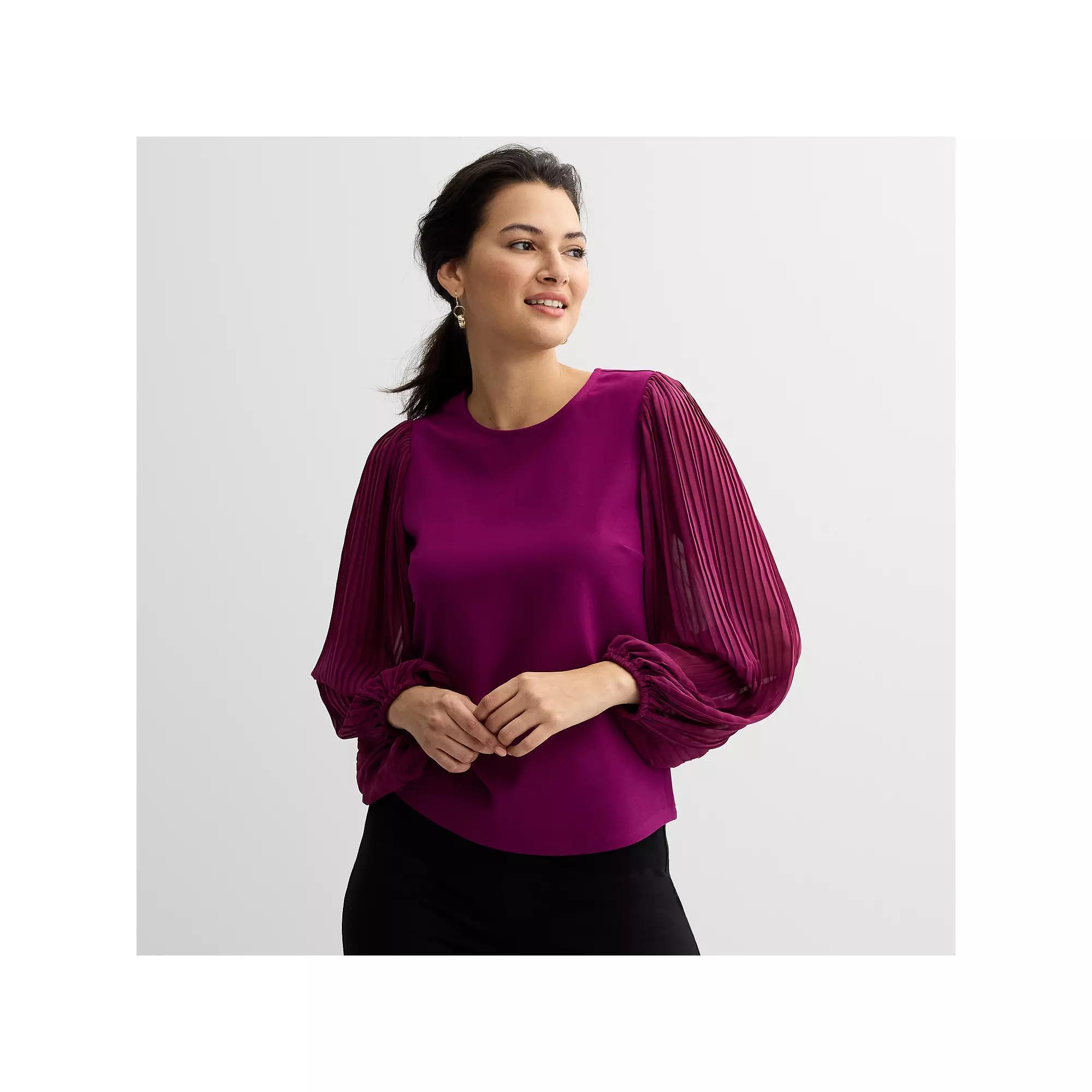 Women's Nine West Sheer Pleated Long Sleeve Top, Size: Medium, Australian Orchid Product Image