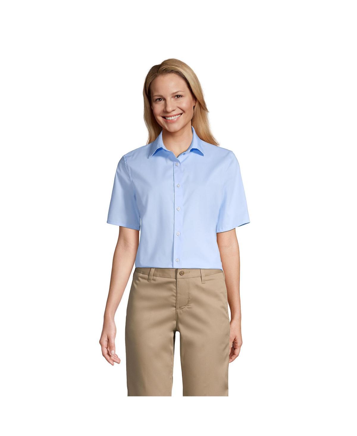 Women's Lands' End No Gape Short Sleeve Stretch Shirt, Size: 12, Light  Blue Product Image