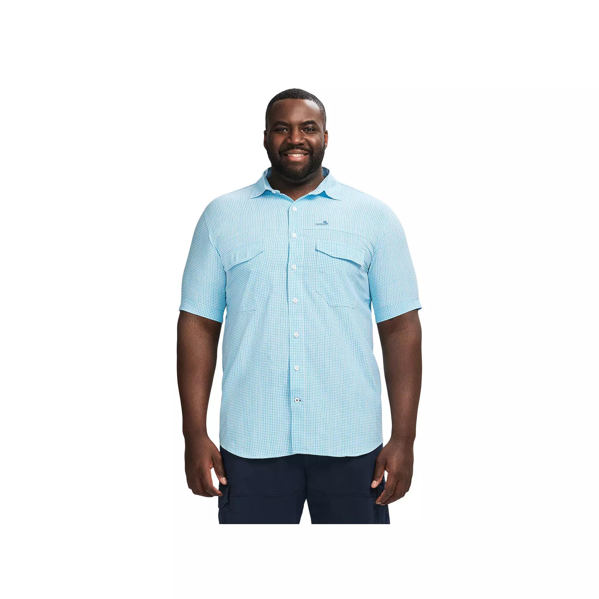 Big & Tall IZOD Sunshield Performance Woven Short Sleeve Button-Down Shirt, Men's, Size: Large Tall, Aquarius Gingham Product Image