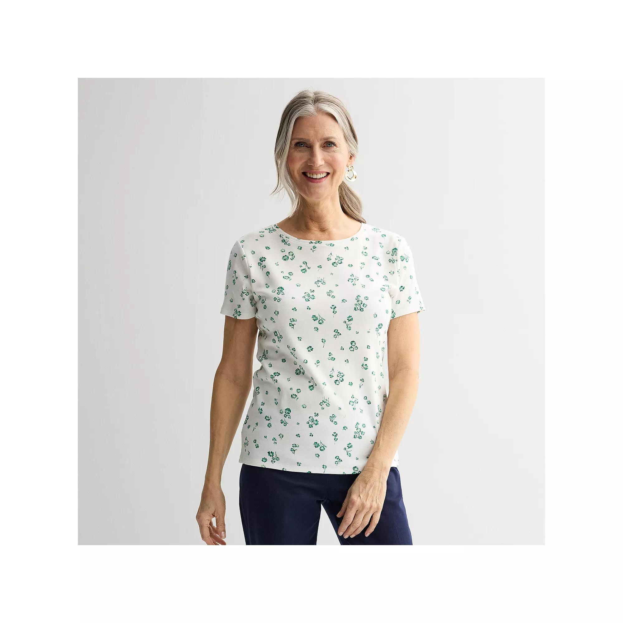 Women's Croft & Barrow® Essential Crewneck Tee, Size: Large, Green Garden Product Image