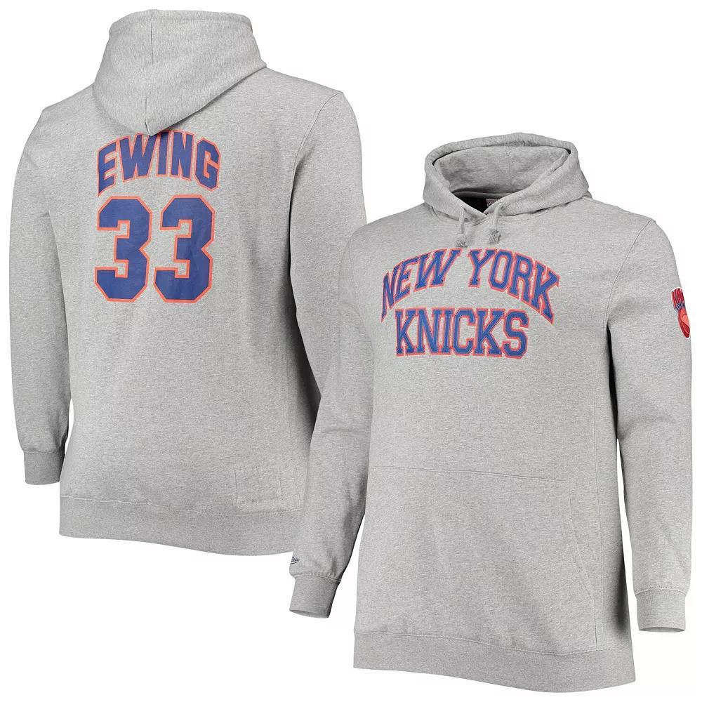 Men's Mitchell & Ness Patrick Ewing Heathered Gray New York Knicks Big & Tall Name & Number Pullover Hoodie, Size: 4XB, Grey Product Image
