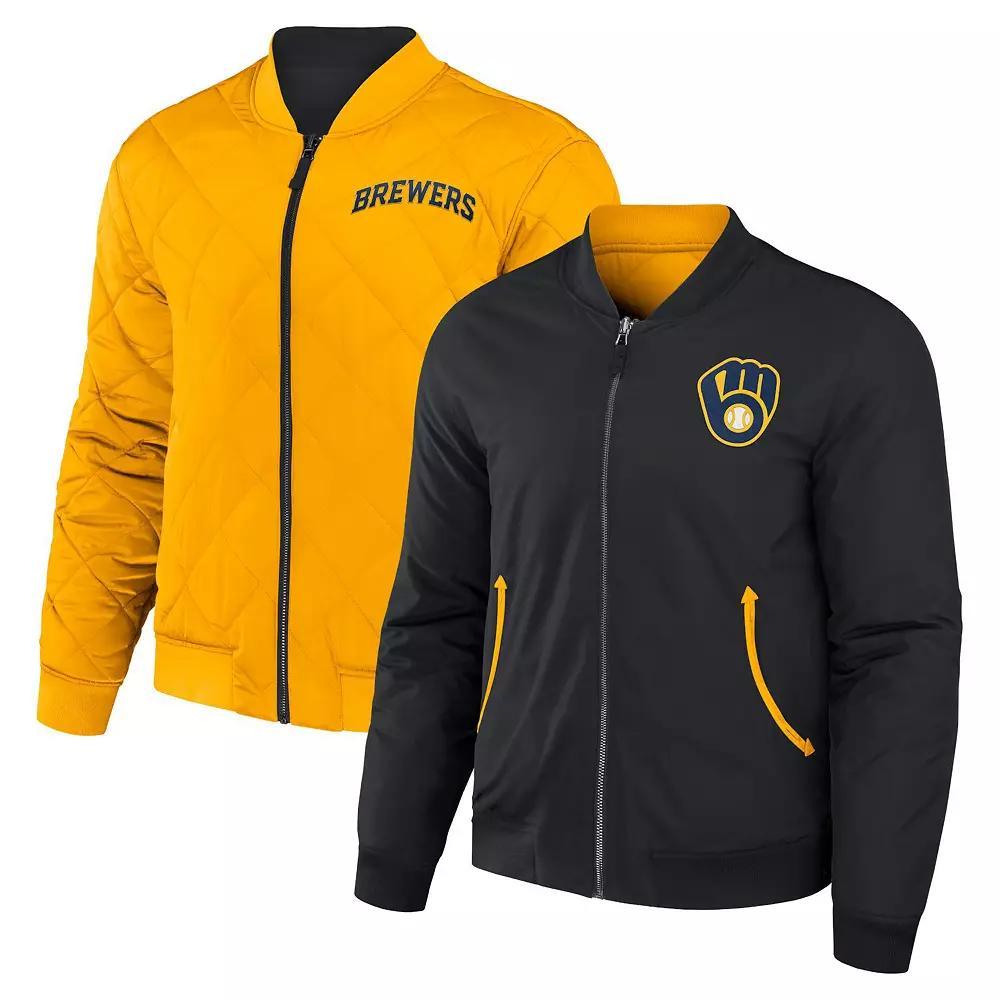 Men's Darius Rucker Collection by Fanatics Black/Gold Milwaukee Brewers Reversible Full-Zip Bomber Jacket,  Product Image