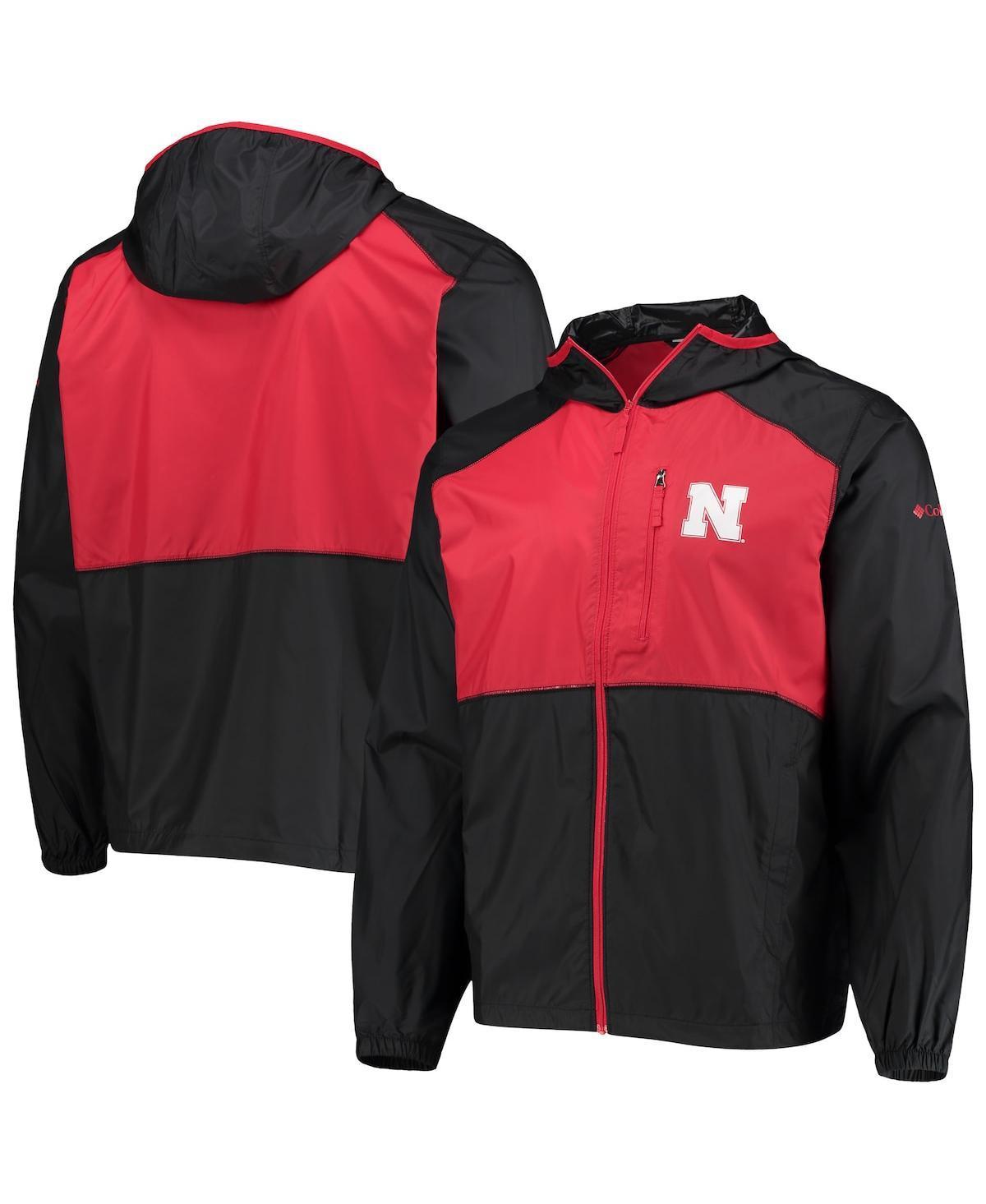 Men's Columbia Black/Scarlet Nebraska Huskers Flash Forward Hoodie Full-Zip Lightweight Windbreaker, Size: Large Product Image