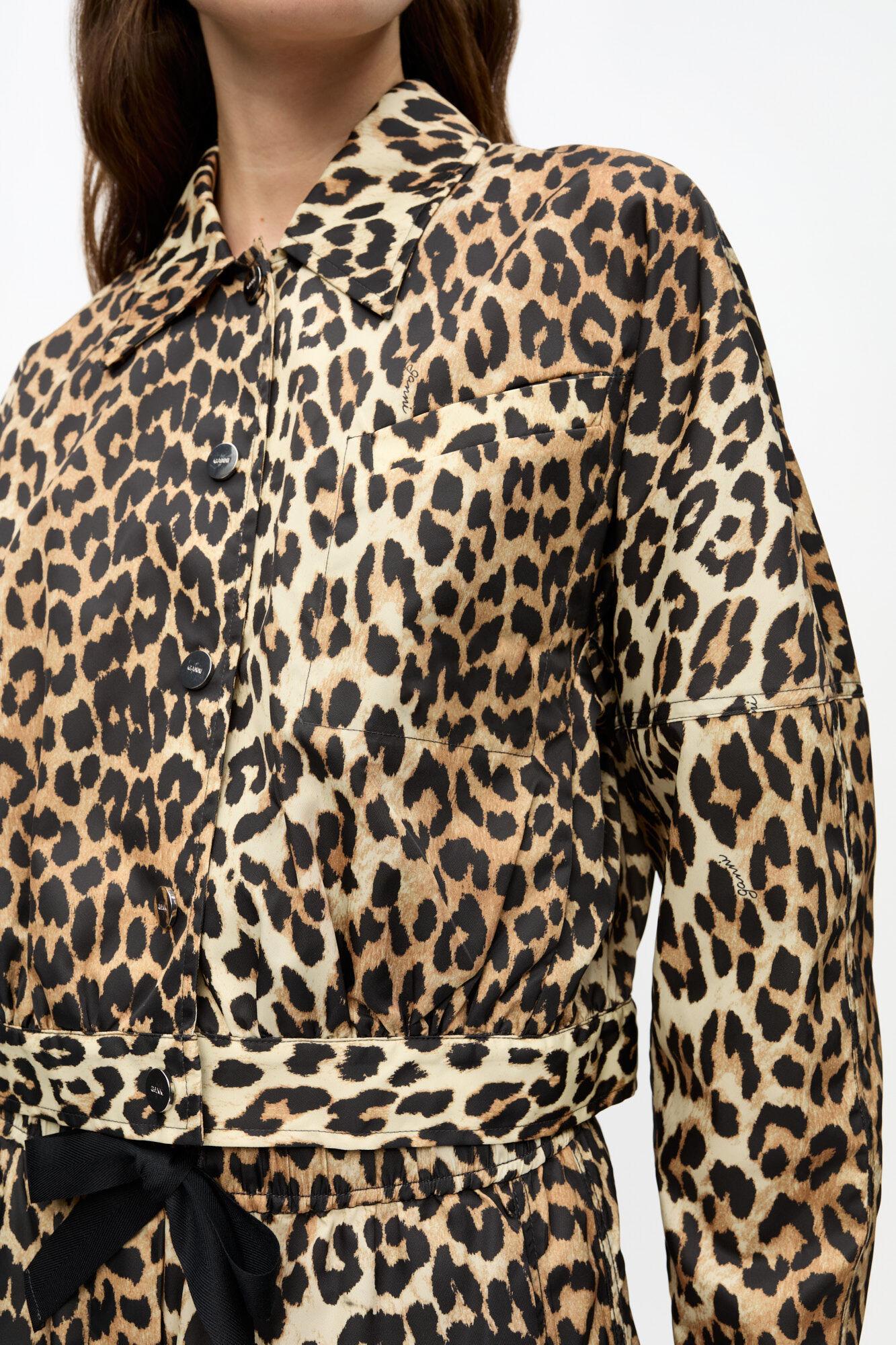 Leopard Duchesse Nylon Cropped Jacket Product Image
