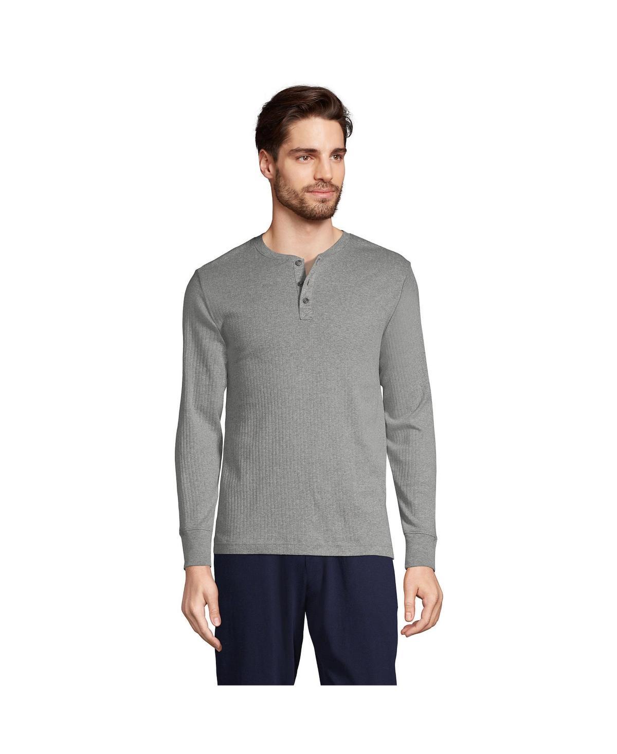 Big & Tall Lands' End Knit Ribbed Pajama Henley, Men's, Size: 2XB, Pewter Grey Product Image