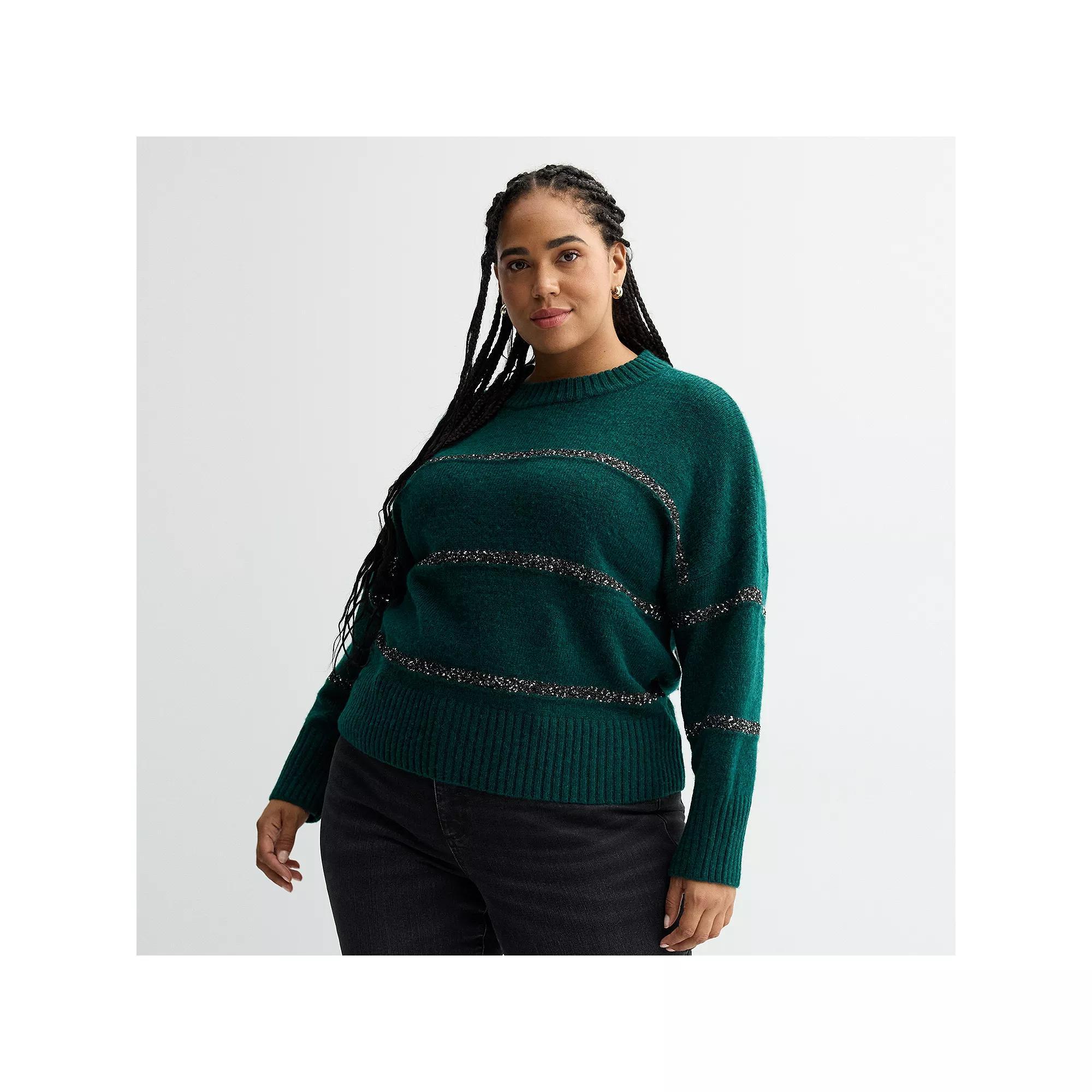 Plus Size Sonoma Goods For Life® Classic Sweater, Women's, Size: 2XL, Green Shine Stripe Product Image