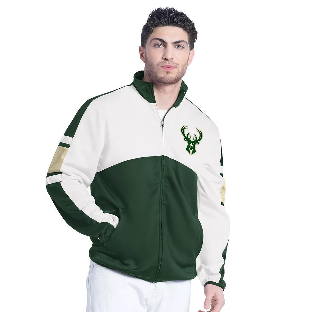 Men's G-III Sports by Carl Banks Hunter Green/White Milwaukee Bucks Back Field Full-Zip Track Jacket, Size: Large, Team Product Image