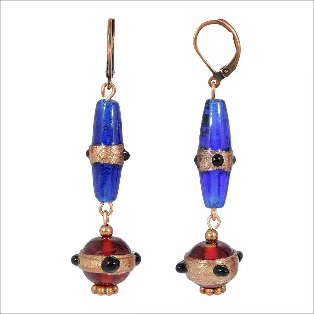 1928 Copper Tone Blue Drop Earrings, Women's Product Image