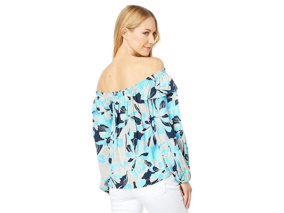 Tommy Hilfiger Off-the-Shoulder Floral Ruffle Shirt (Oasis Combo) Women's Clothing Product Image