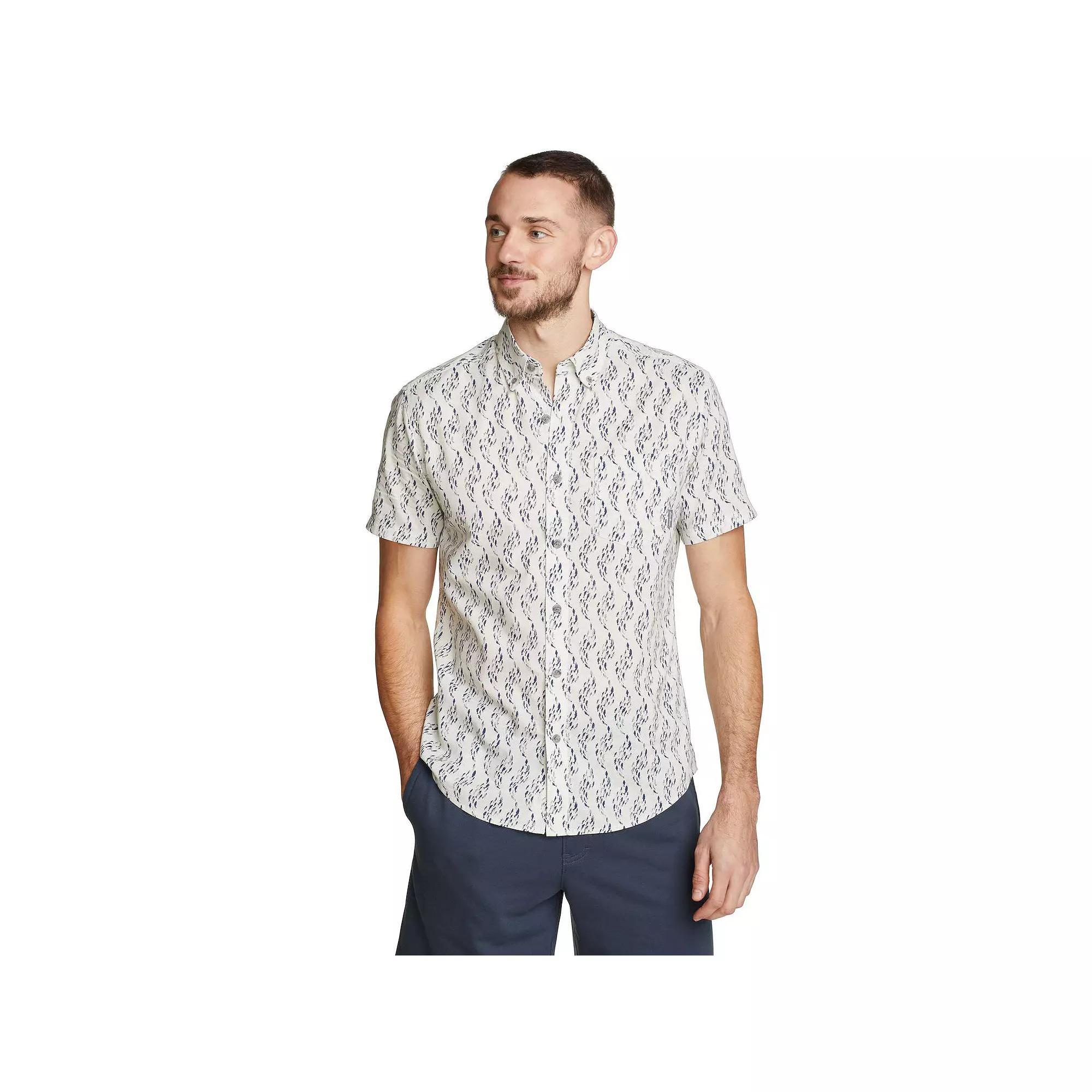 Men's Eddie Bauer Baja Print Short Sleeve Button-Down Shirt, Size: Small, Tile Blue Product Image