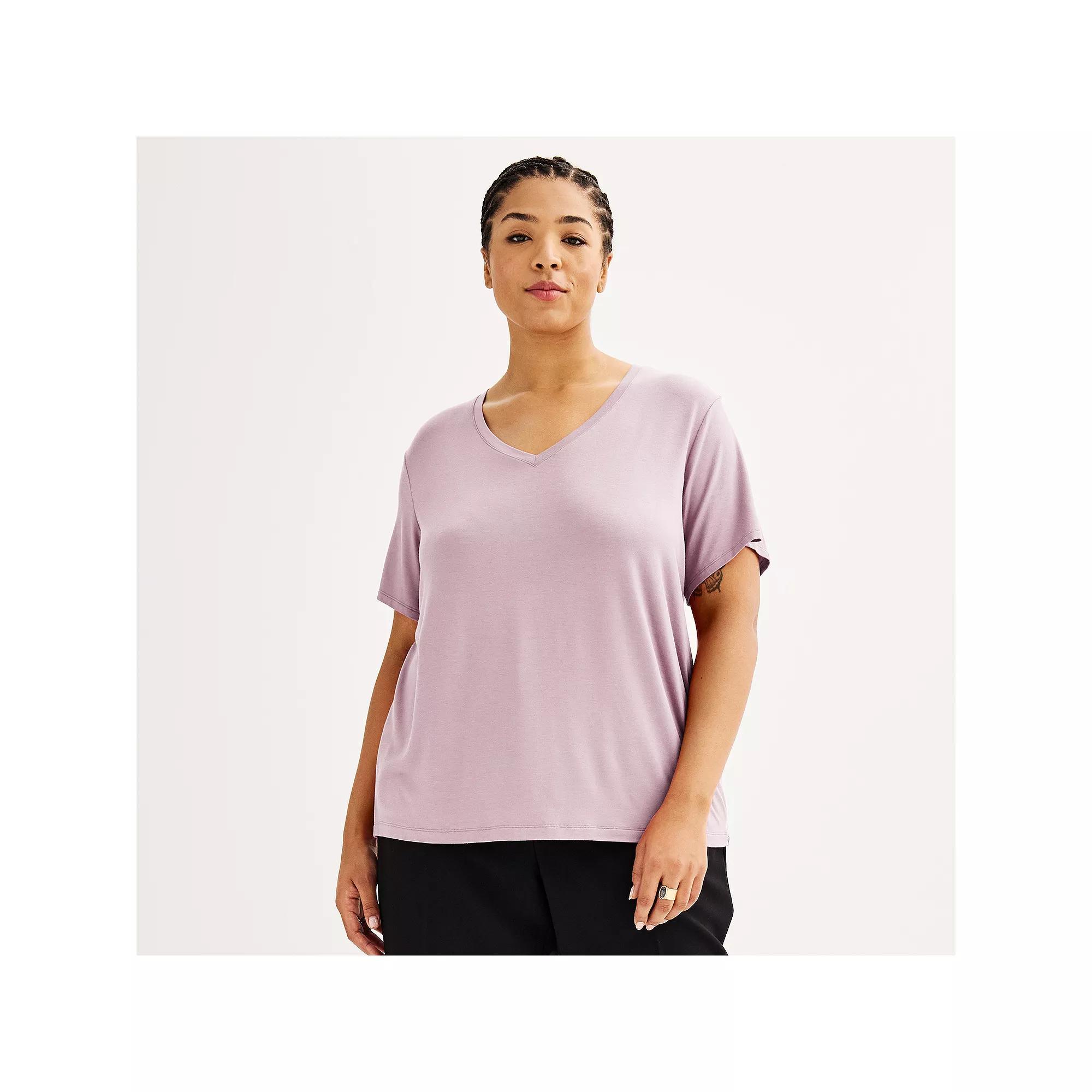 Plus Size Nine West Essential Soft Spun Short Sleeve V-Neck Tee, Women's, Size: 0X, Washed Purple Product Image