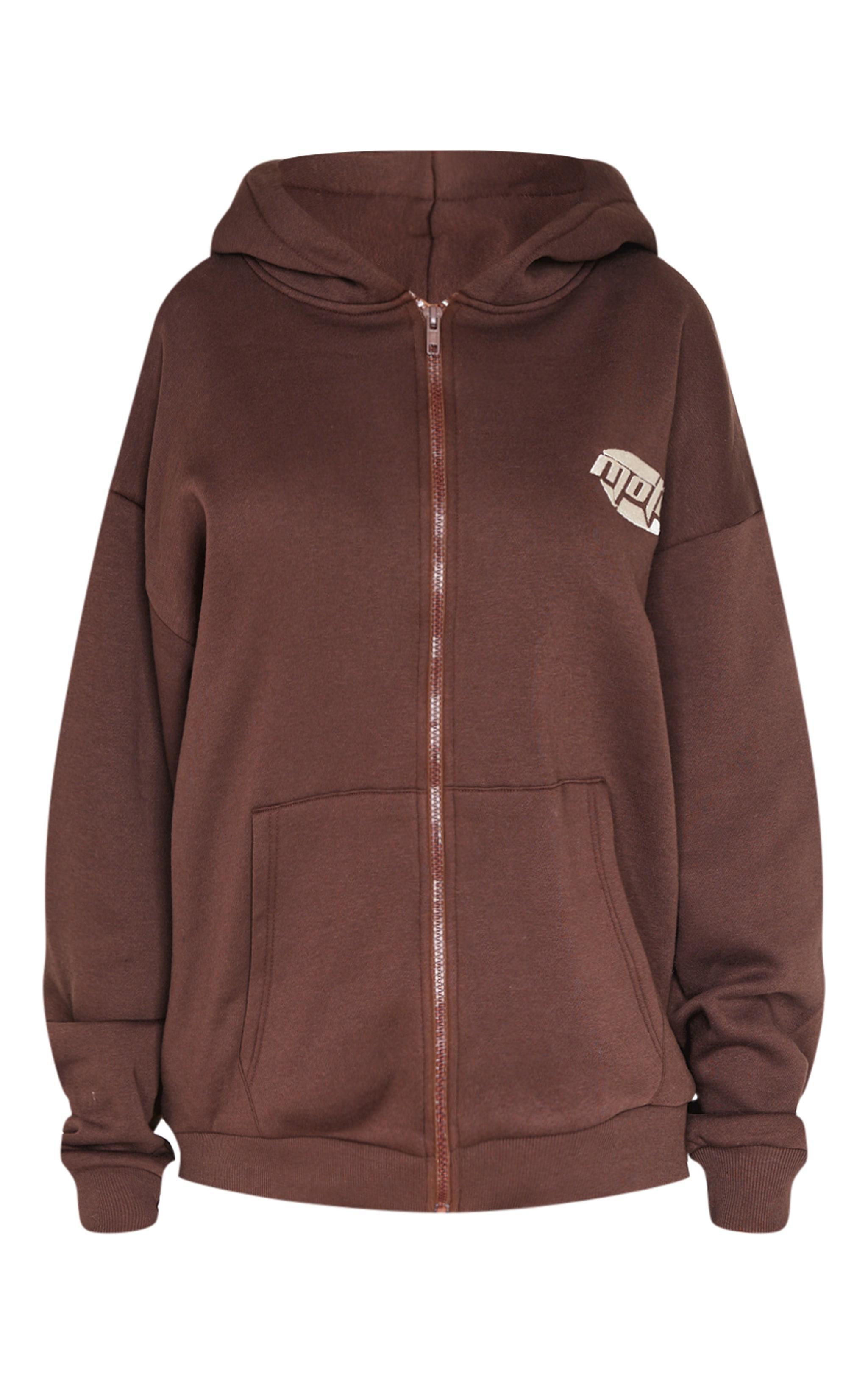 Chocolate Contrast Studio Archives Embroidered Zip Through Hoodie Product Image