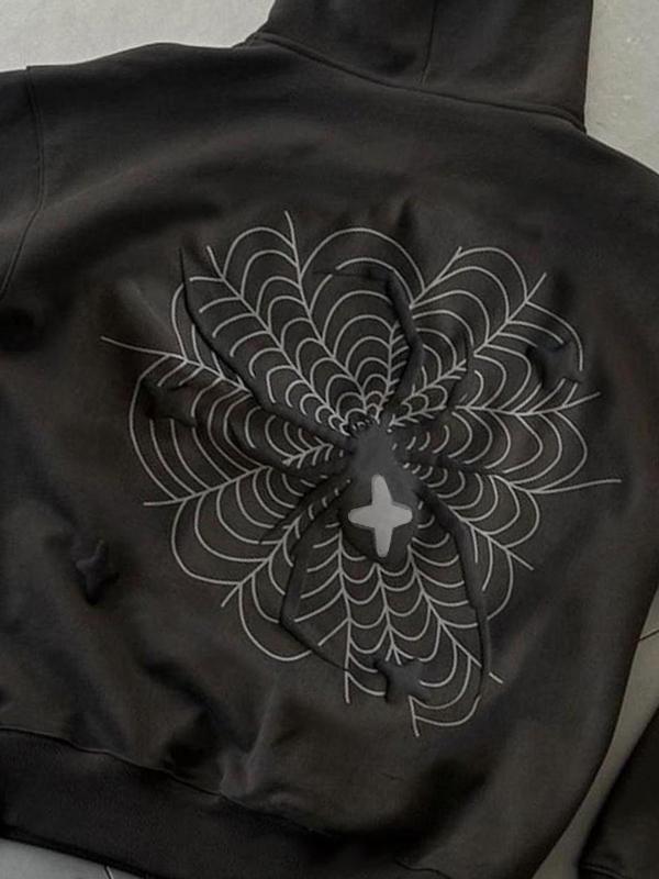 Men's Spider Web Print Oversized Hoodie Product Image