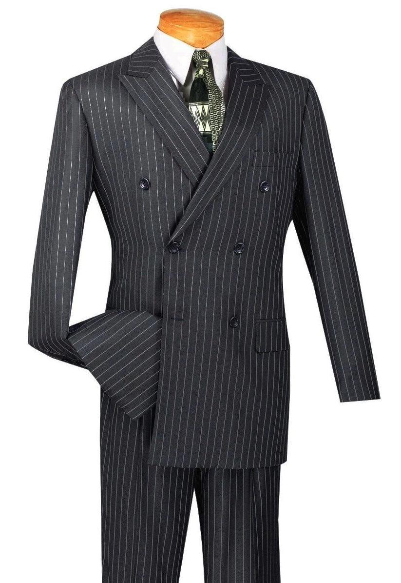 Rockefeller Collection - Double Breasted Stripe Suit Charcoal Regular Fit 2 Piece Product Image