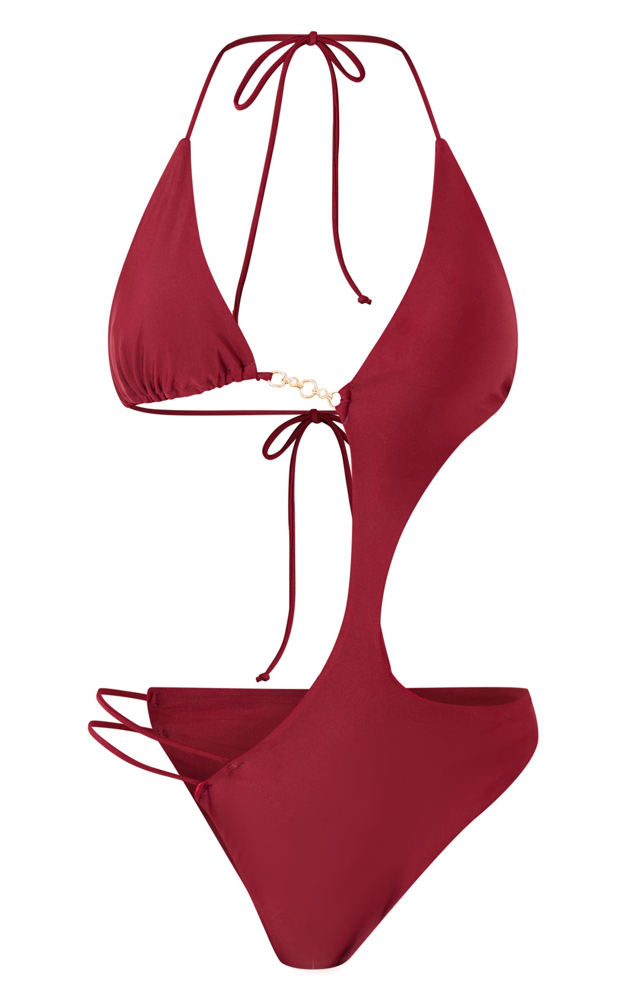 Burgundy Cut Out Diamante Trim Swimsuit Product Image