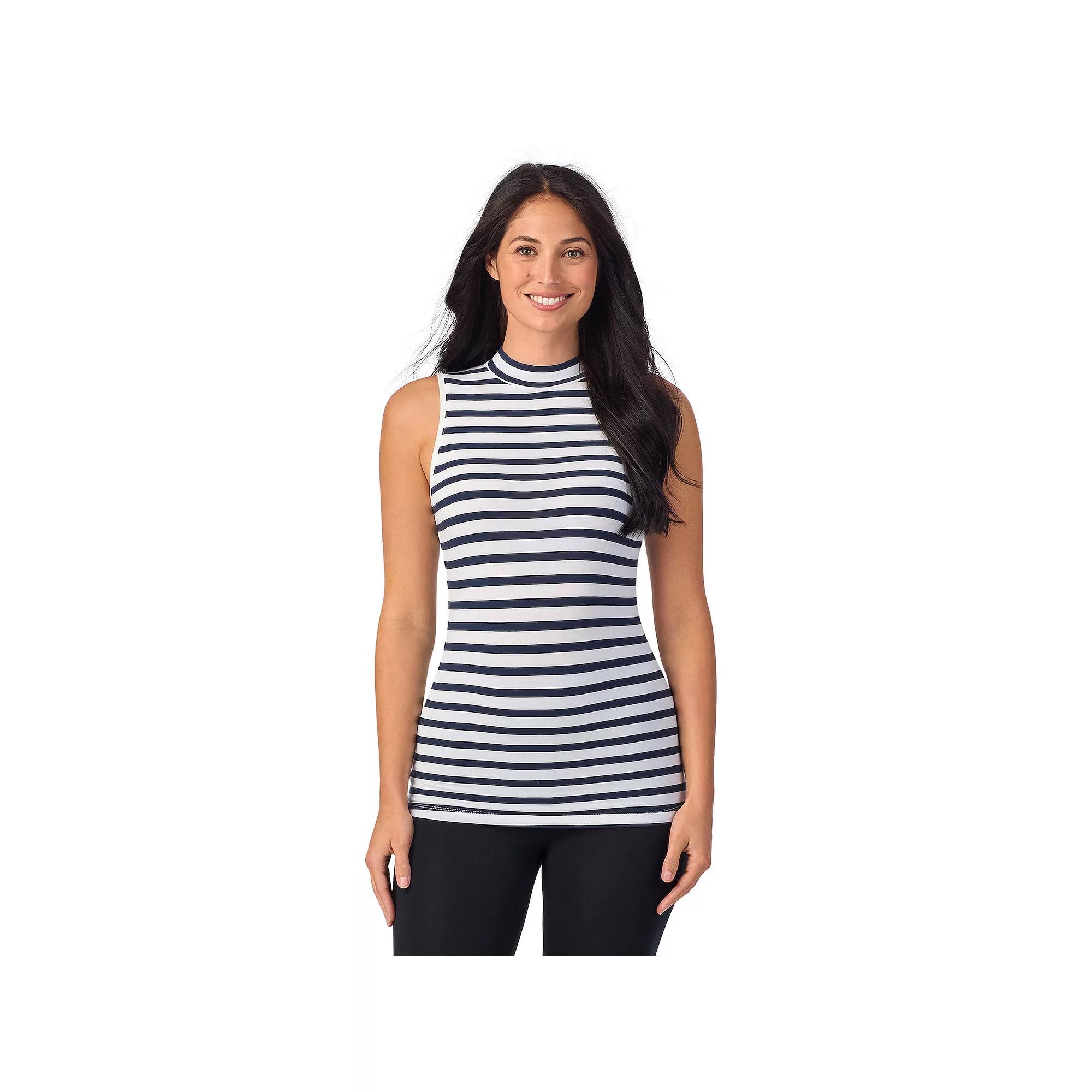 Women's Cuddl Duds® Softwear with Stretch Sleeveless Mock Neck Tank Top, Size: Large, Navy White Stripe Product Image
